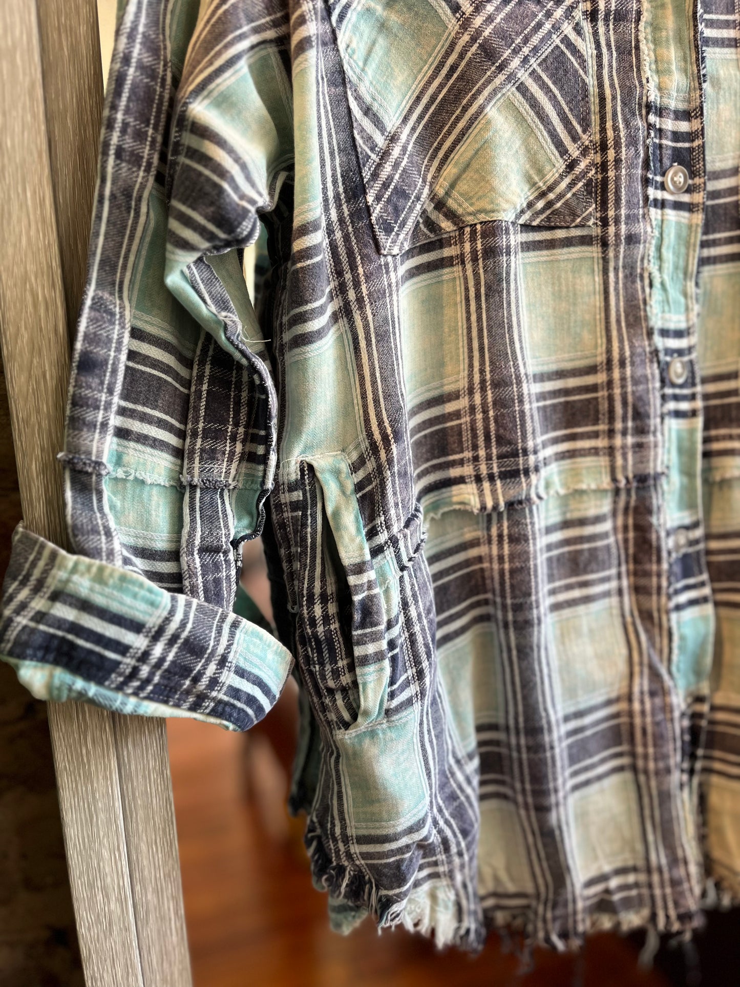 Washed Blue Plaid Button Down Shirt