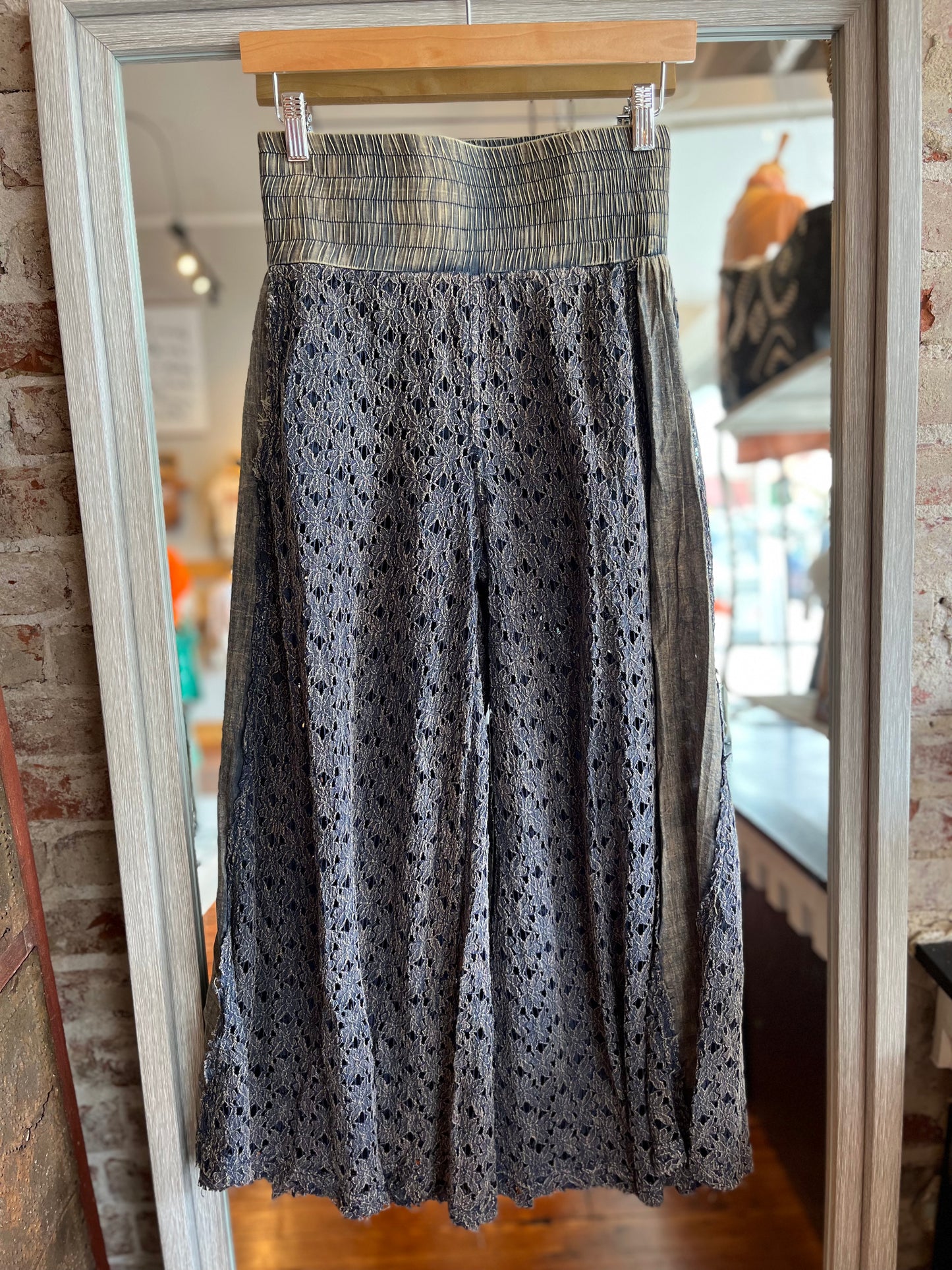 Mineral Washed Lace Wide Leg Pants- Navy