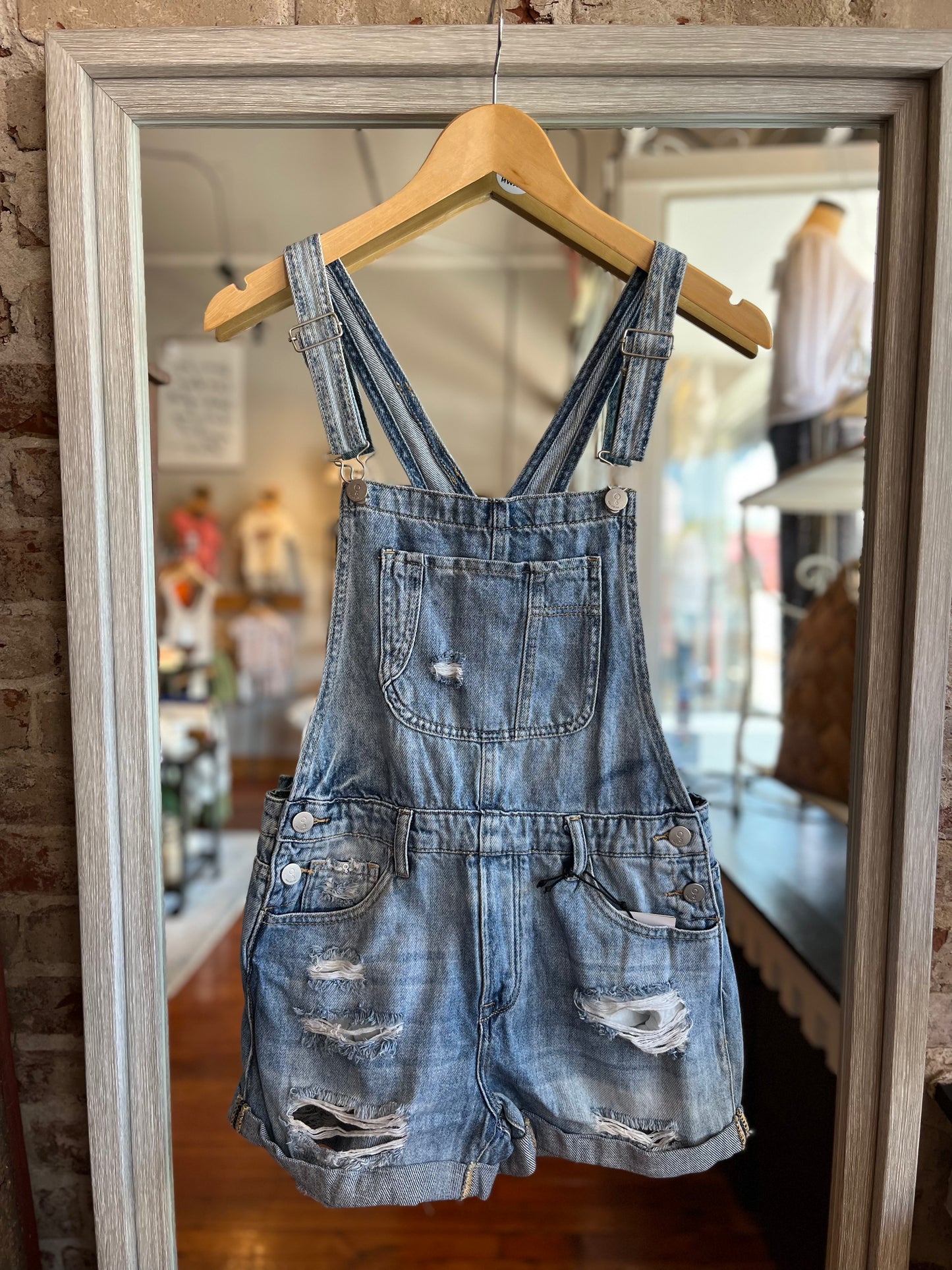 High Rise Roll Up Denim Overall Romper