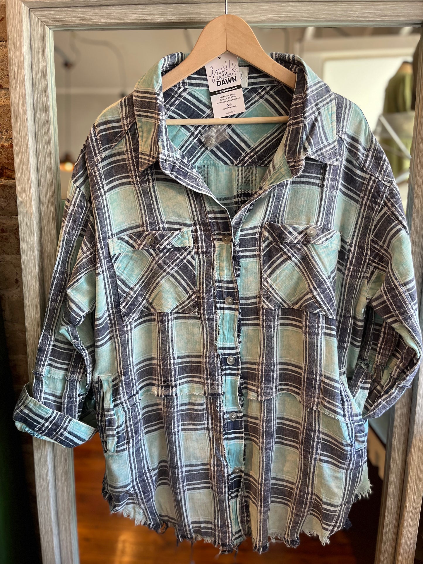 Washed Blue Plaid Button Down Shirt