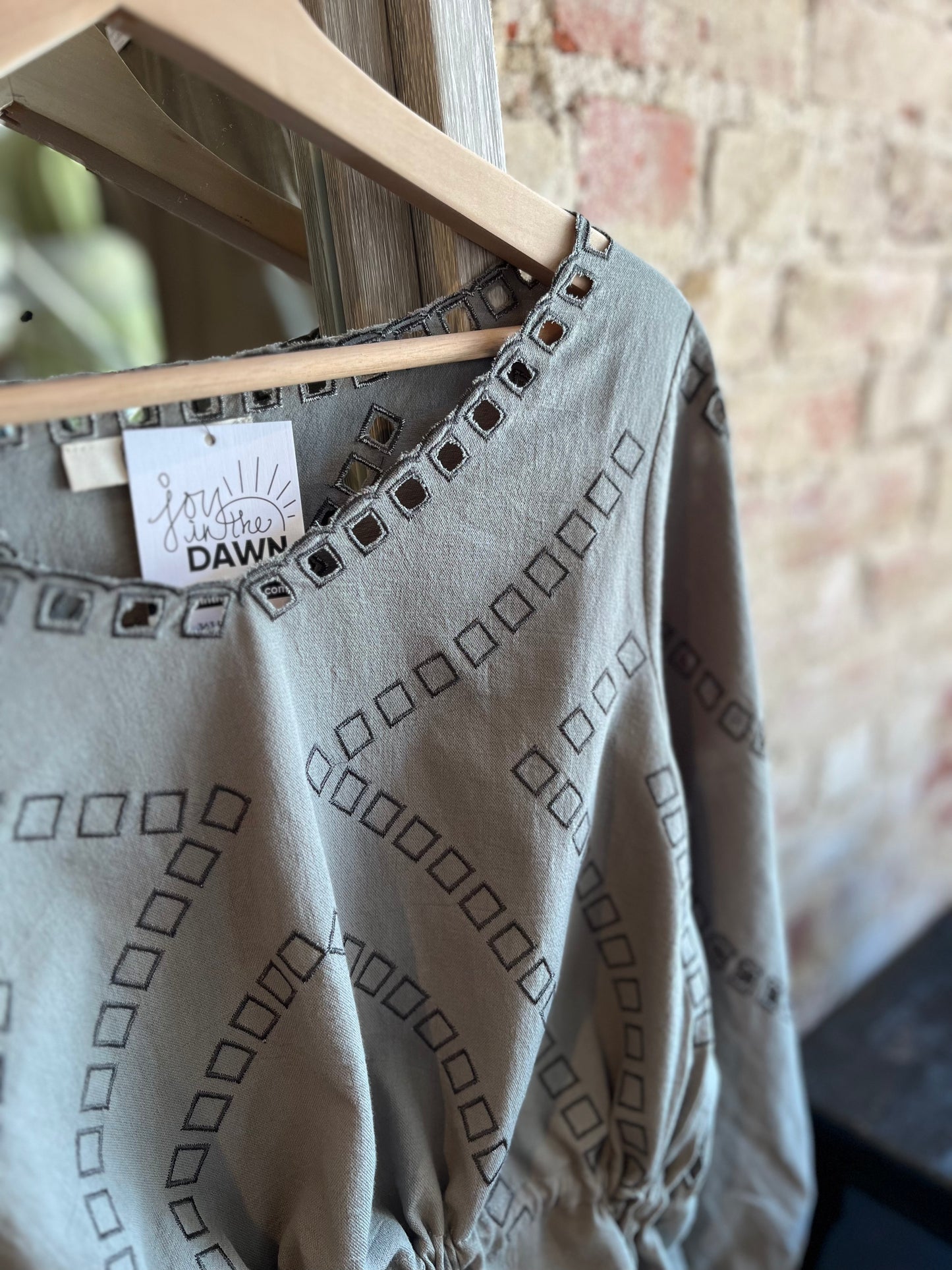 Embroidered Scallop Sage Blouse