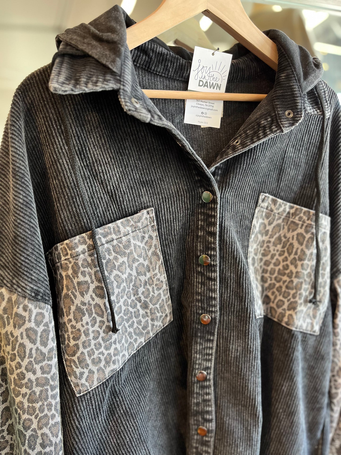 Leopard Corduroy Shacket Hoodie