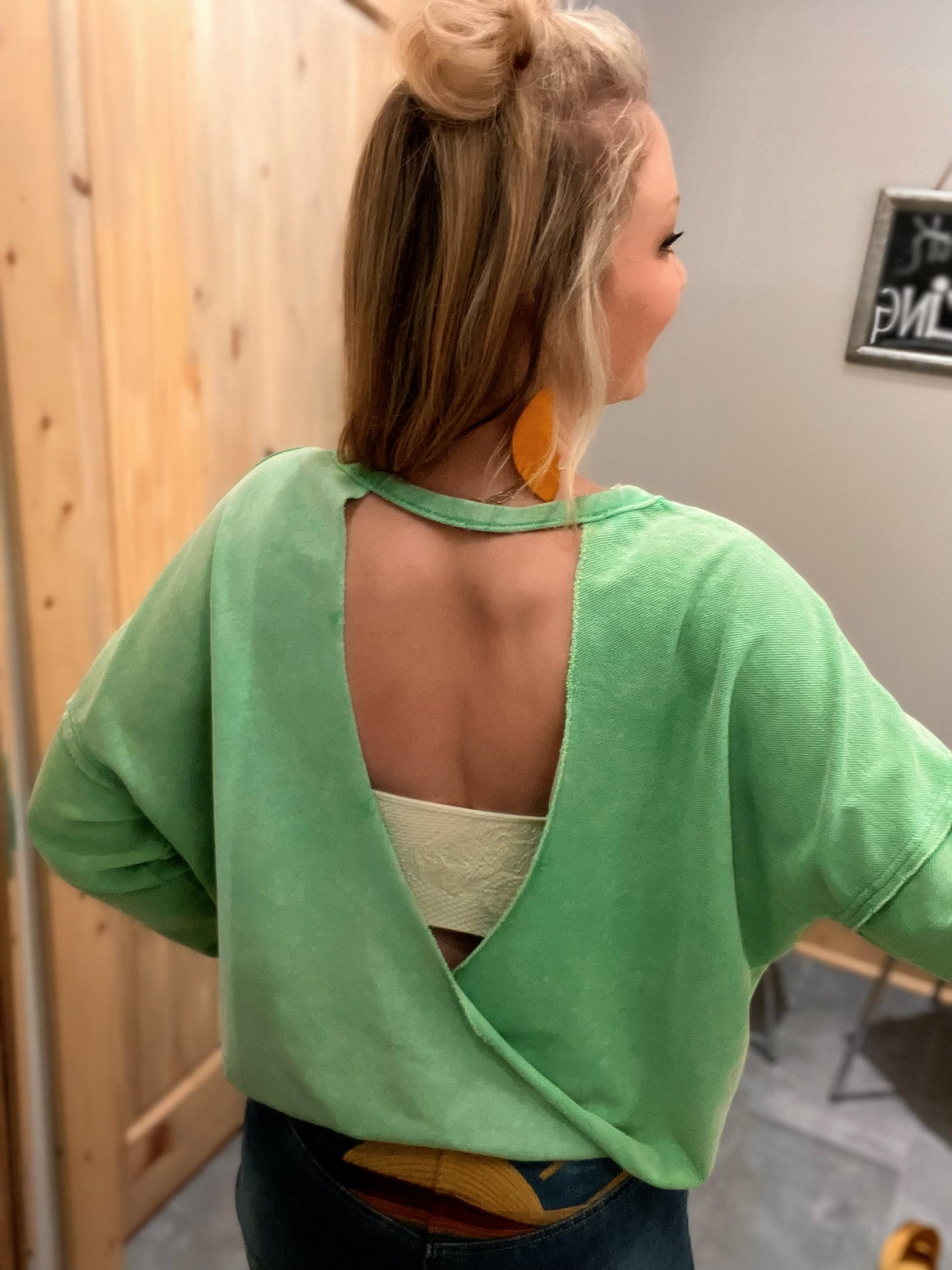 Mineral Washed Open Back Top- Green