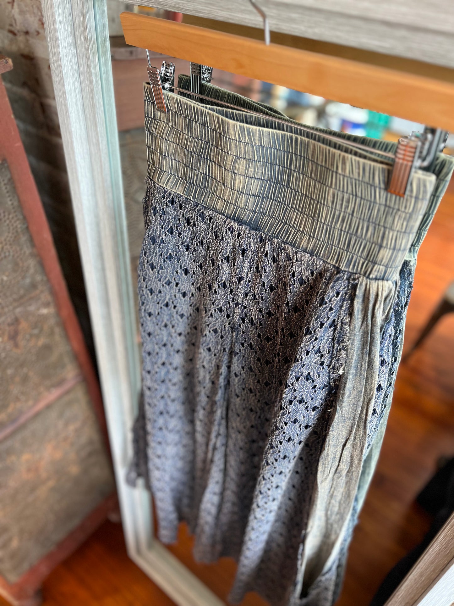 Mineral Washed Lace Wide Leg Pants- Navy
