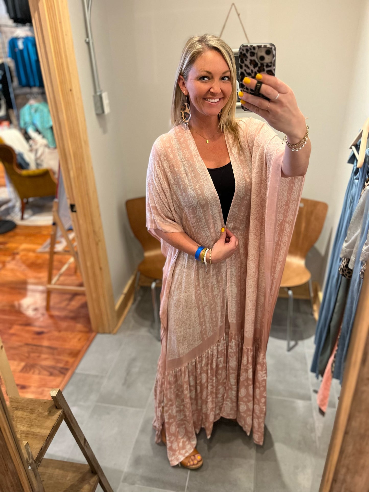 Paisley Free Flow Duster Kimono- Blush