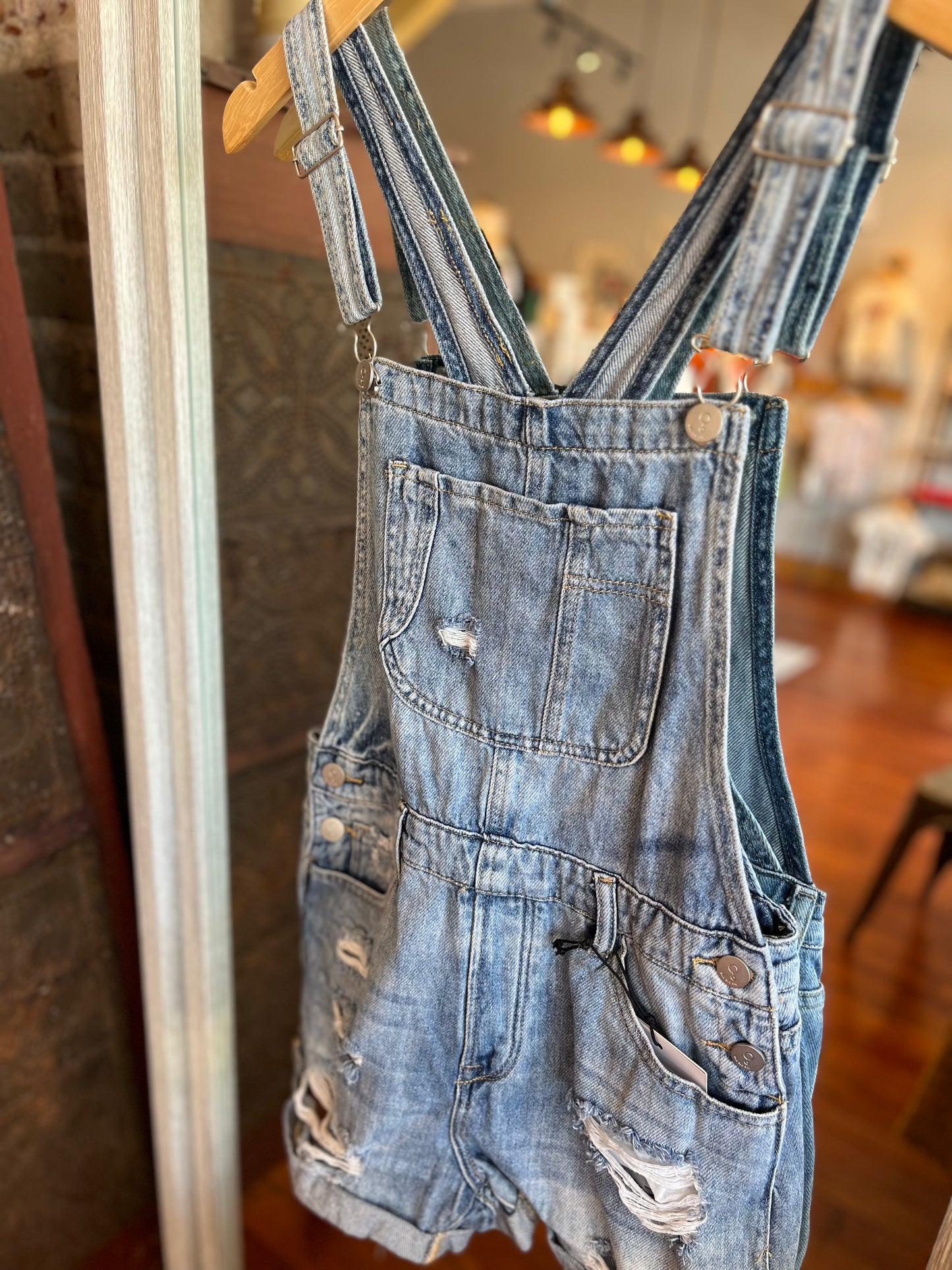 High Rise Roll Up Denim Overall Romper