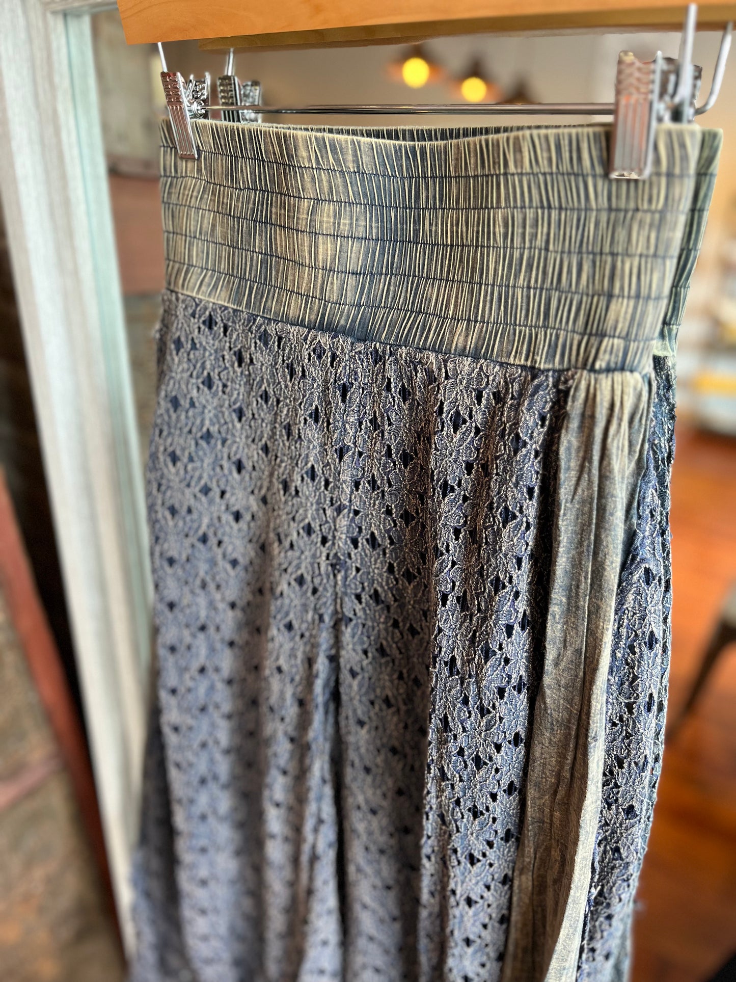 Mineral Washed Lace Wide Leg Pants- Navy