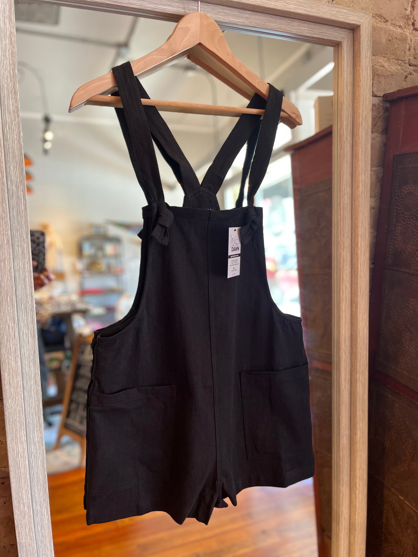 Linen+Cotton Short Overalls-Black