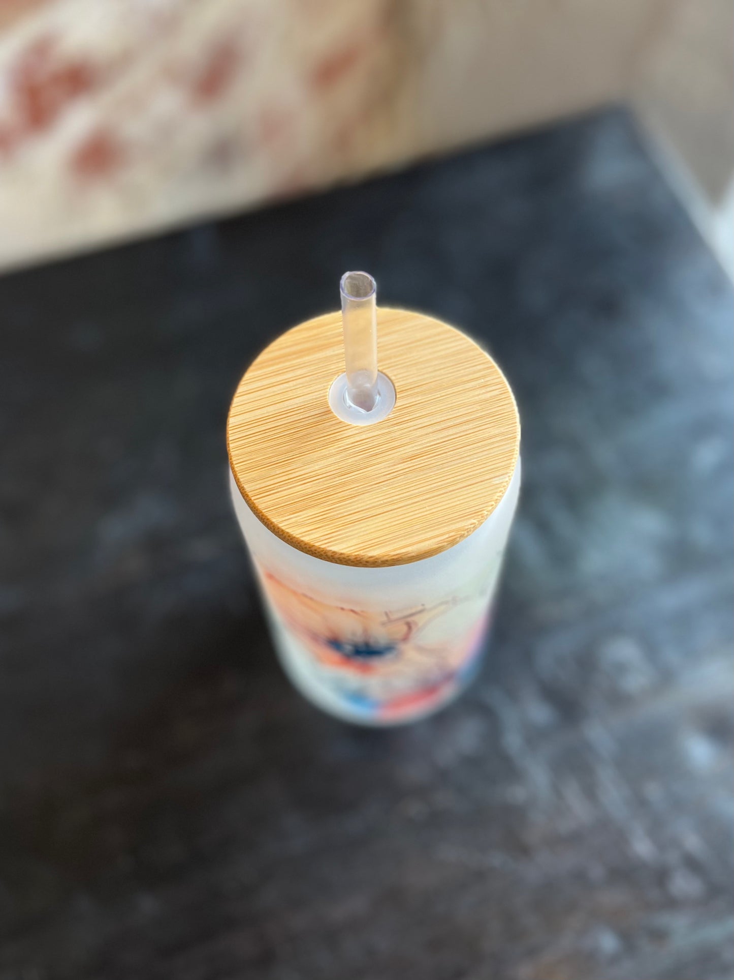 Floral Can Glass w/ Bamboo Lid
