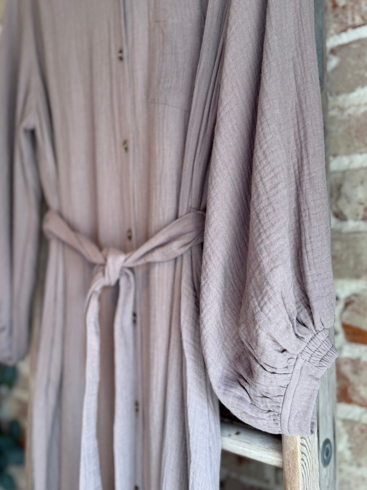 Bubble Sleeve Belted Dress - Mushroom
