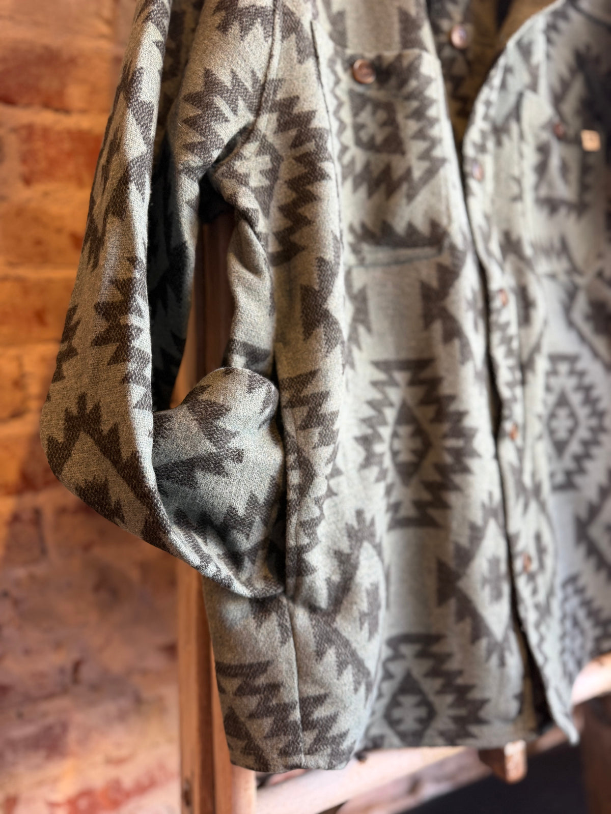 Aztec Diamond Faux Wool Button Down Jacket- Men