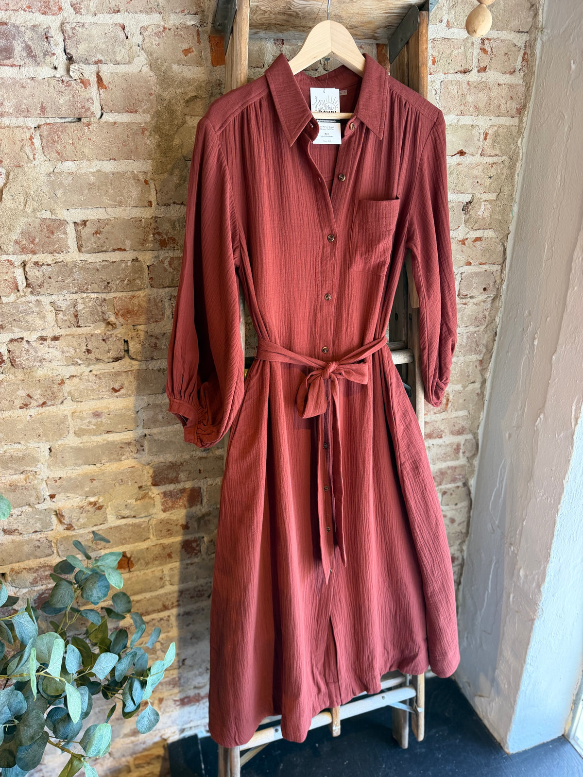 Bubble Sleeve Belted Dress - Hazelnut