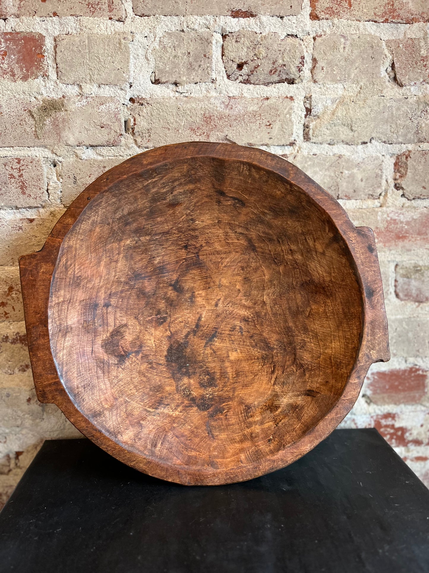 Large Wooden Dough Bowl with Handles