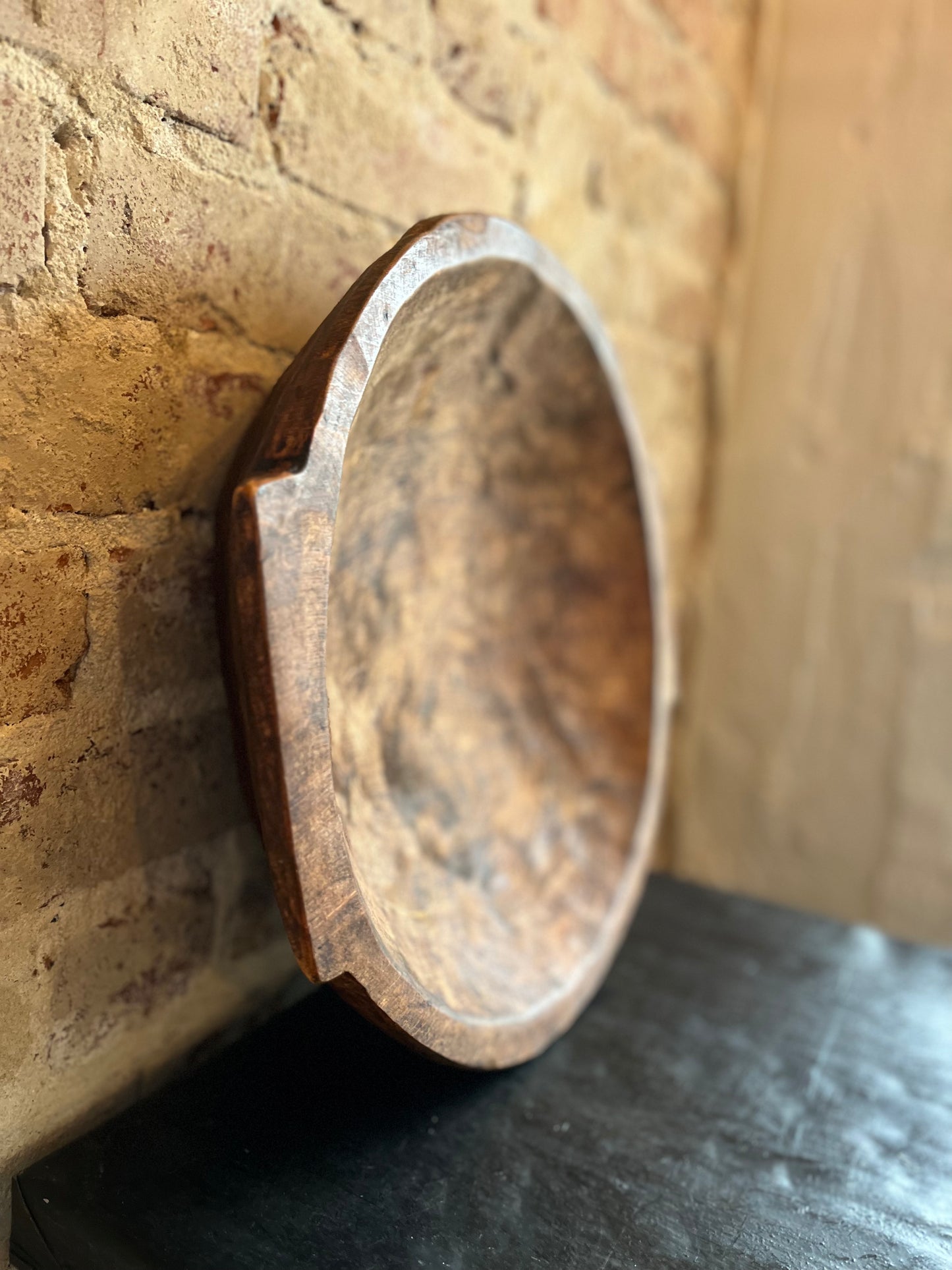 Large Wooden Dough Bowl with Handles