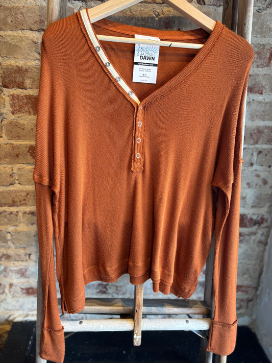 Henley Snap Top- Camel