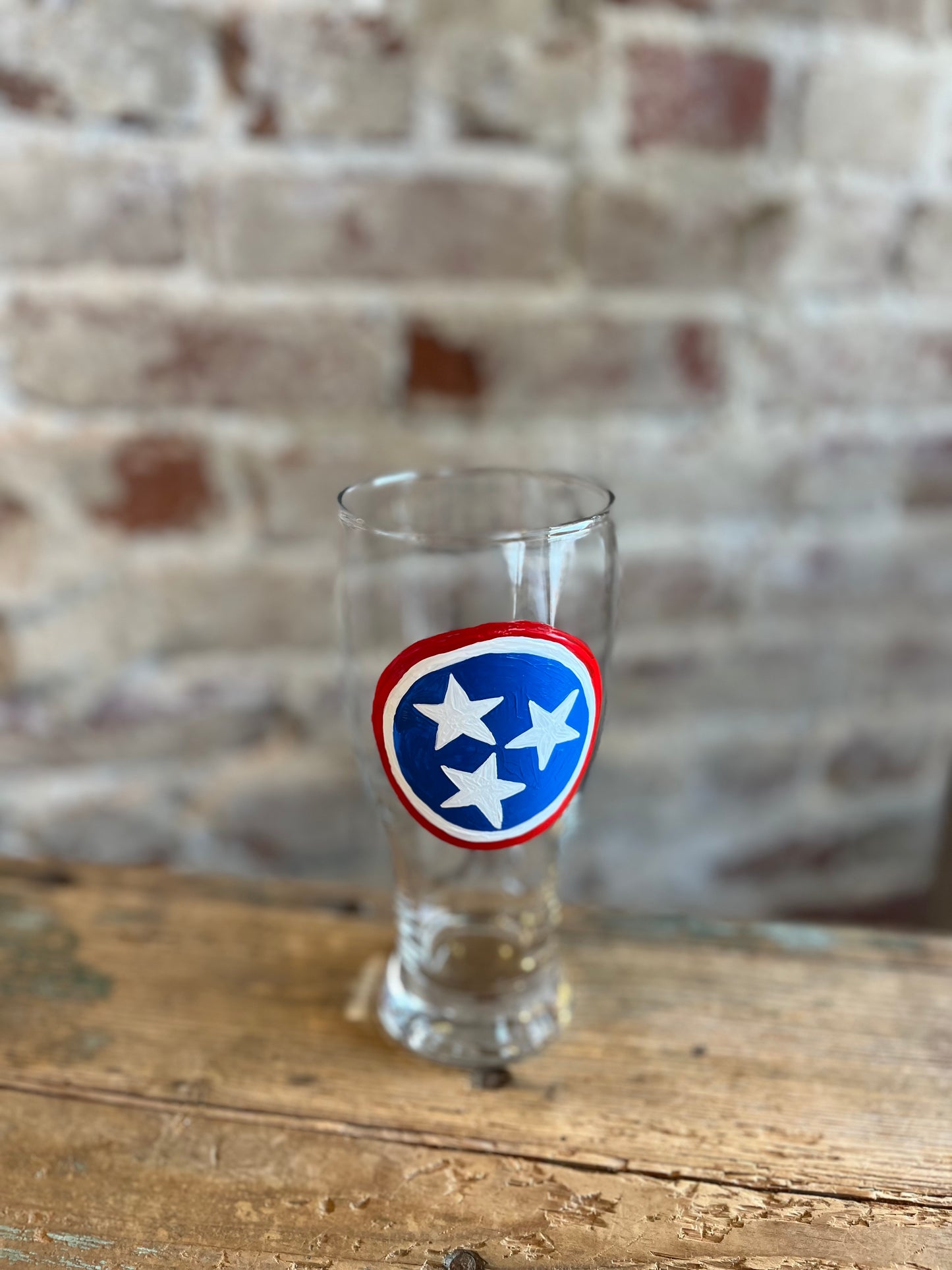 TN Blue Tristar -Hand Painted Pilsner Glass