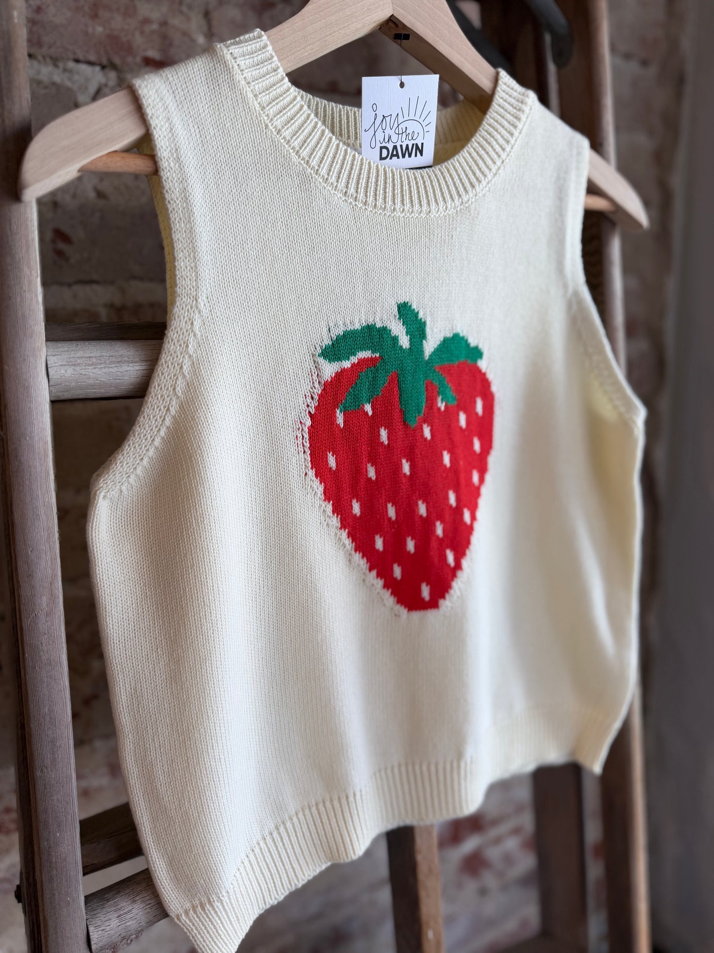 Sleeveless Strawberry Knit Top