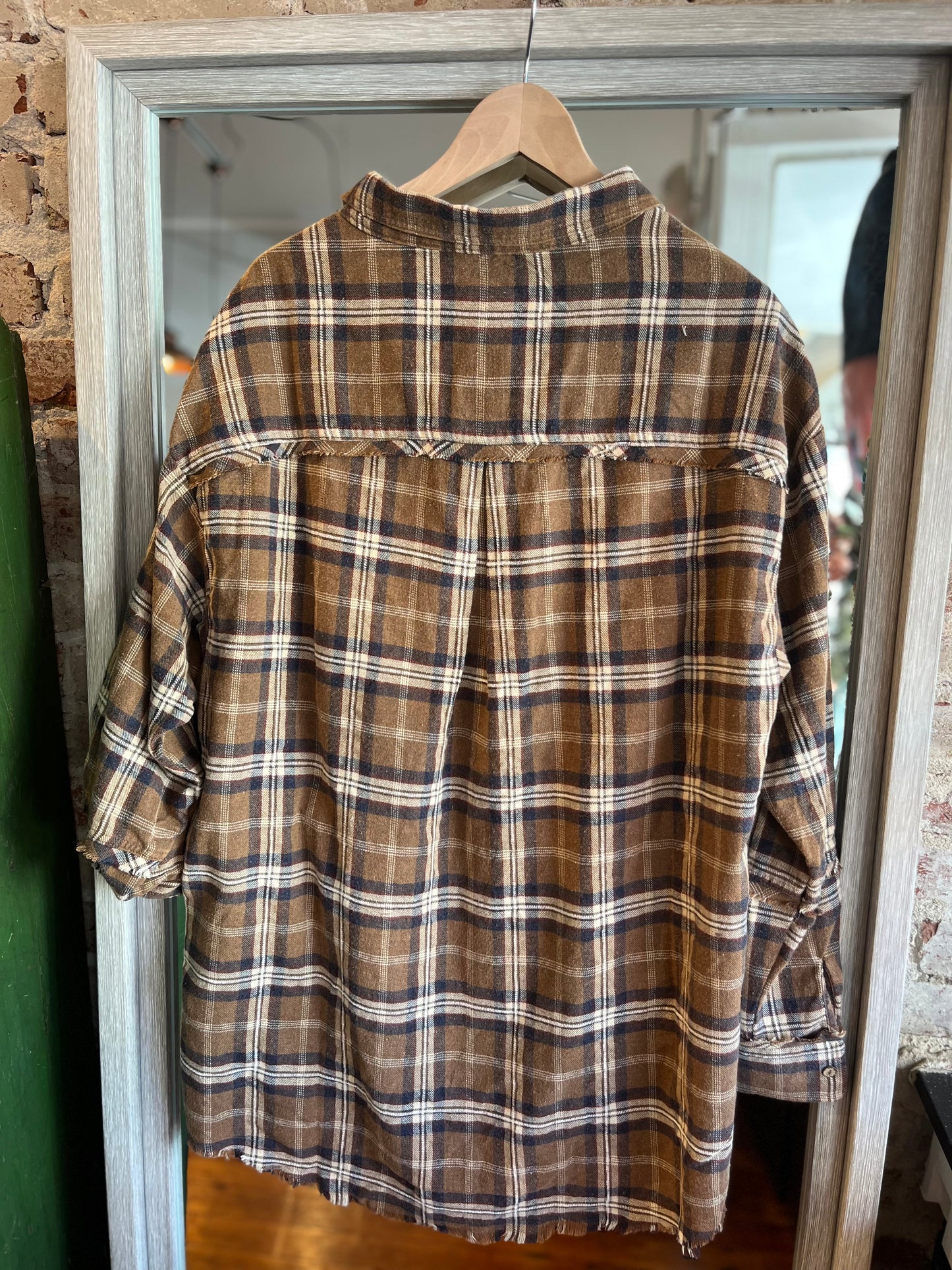 Mineral Washed Plaid Flannel - Brown
