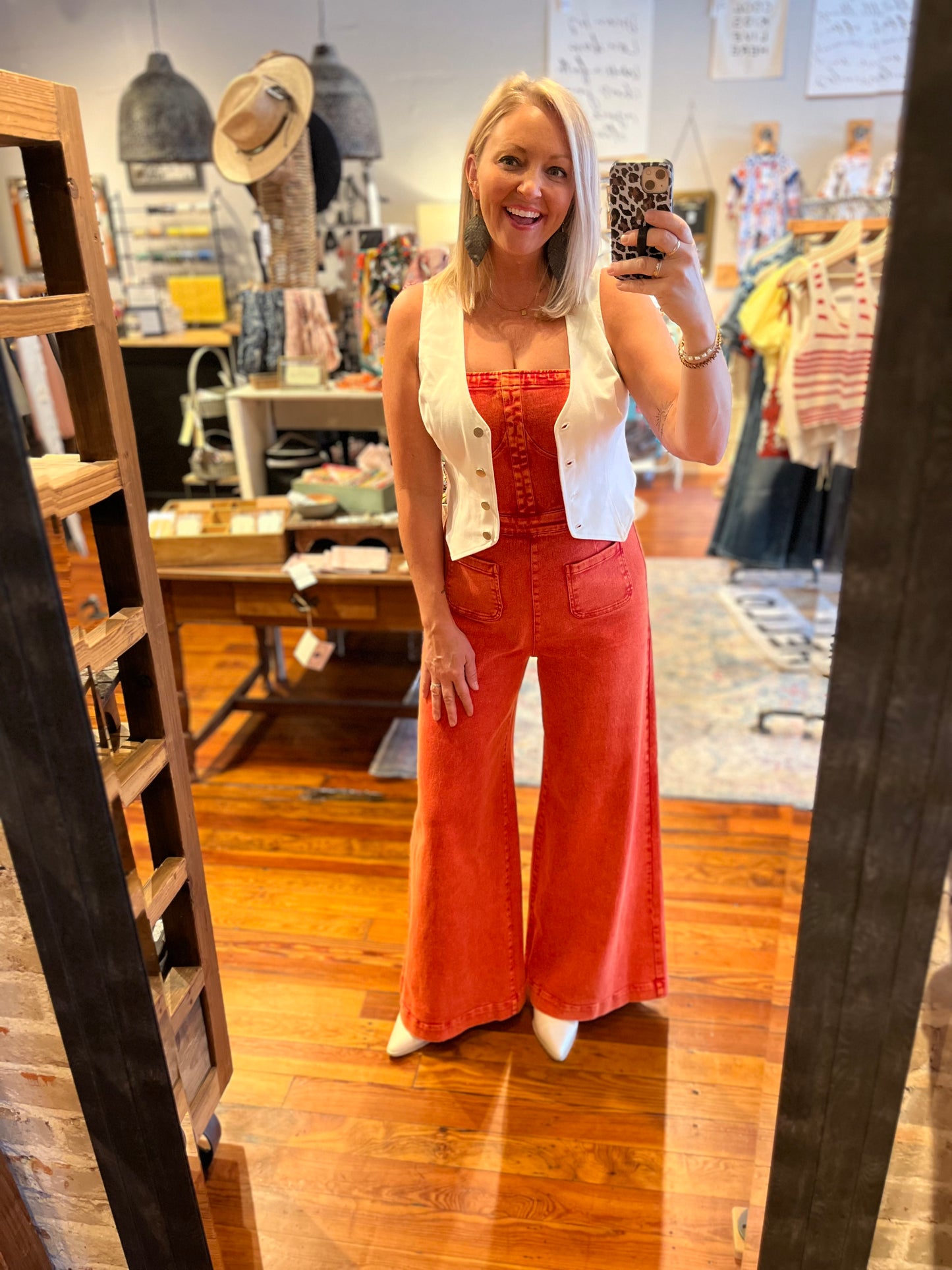 Mineral Washed Wide Leg Jumpsuit -Burnt Orange