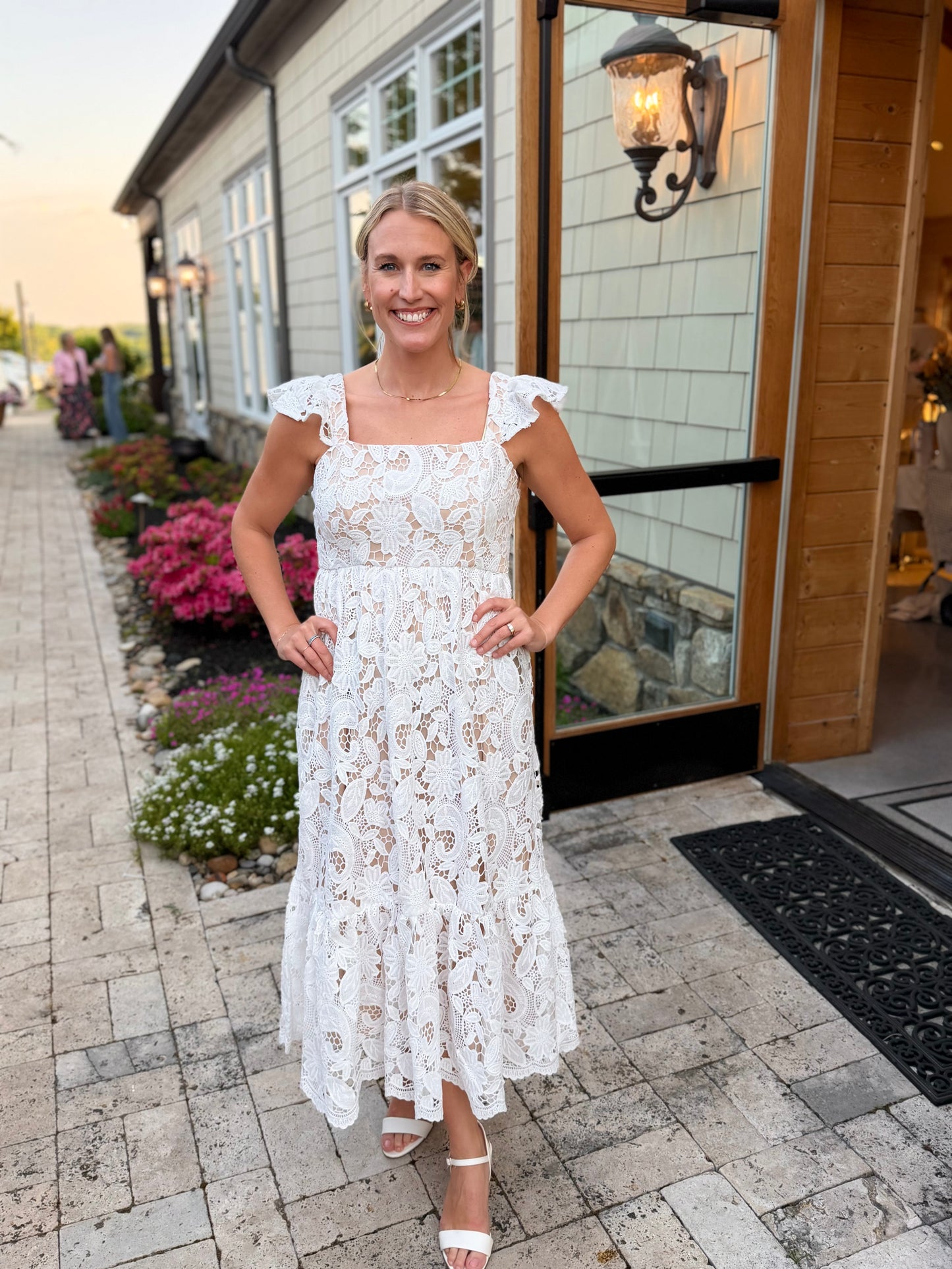 Solid Lace Midi Dress - White