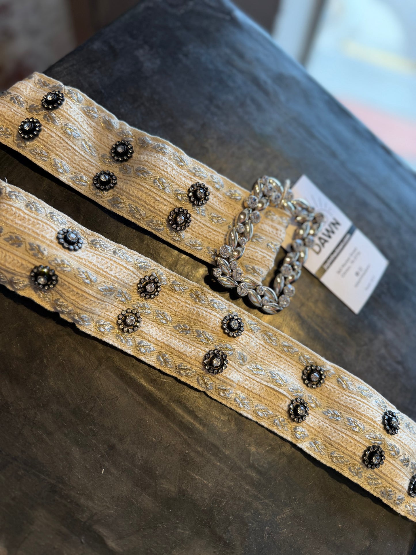 Sparkly Square Buckle Belt - Cream