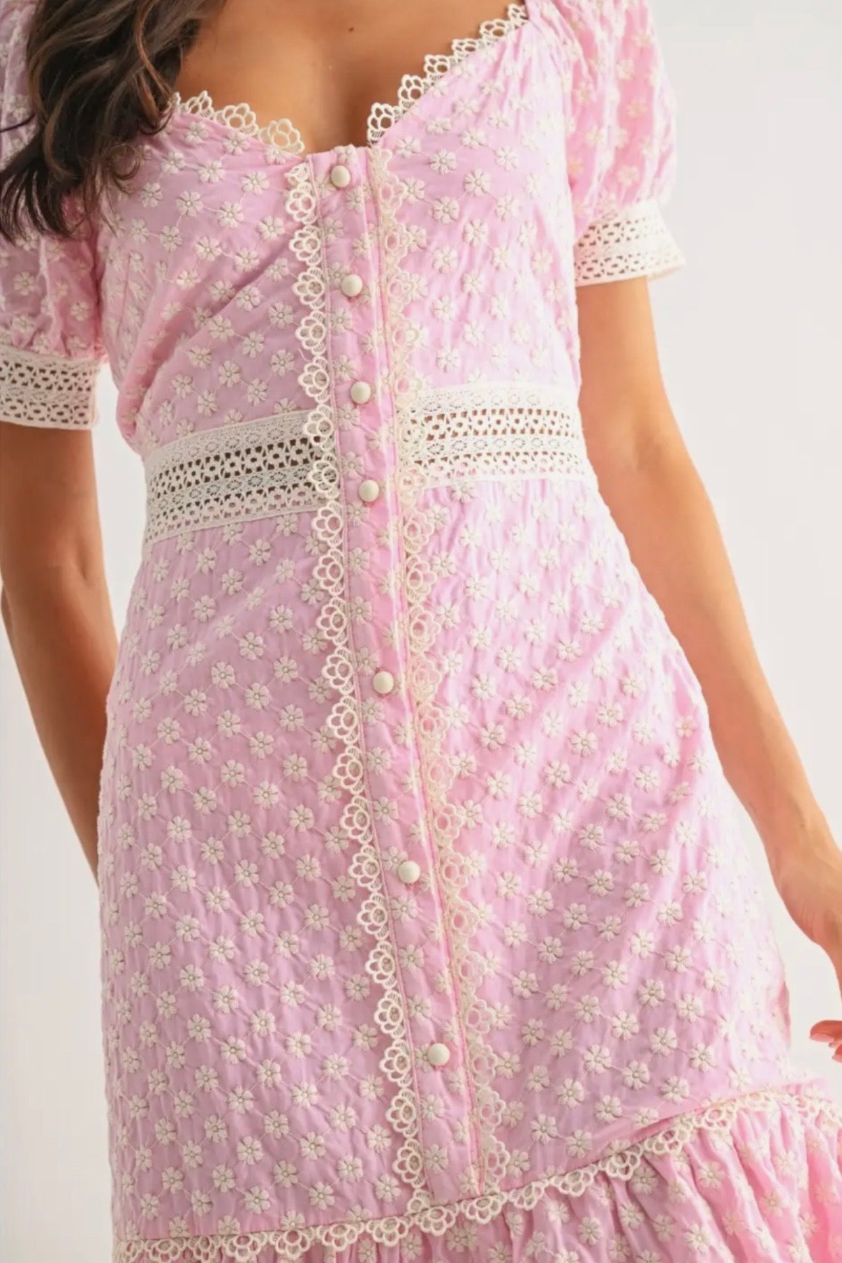 Pink Lace Trimmed Maxi Dress