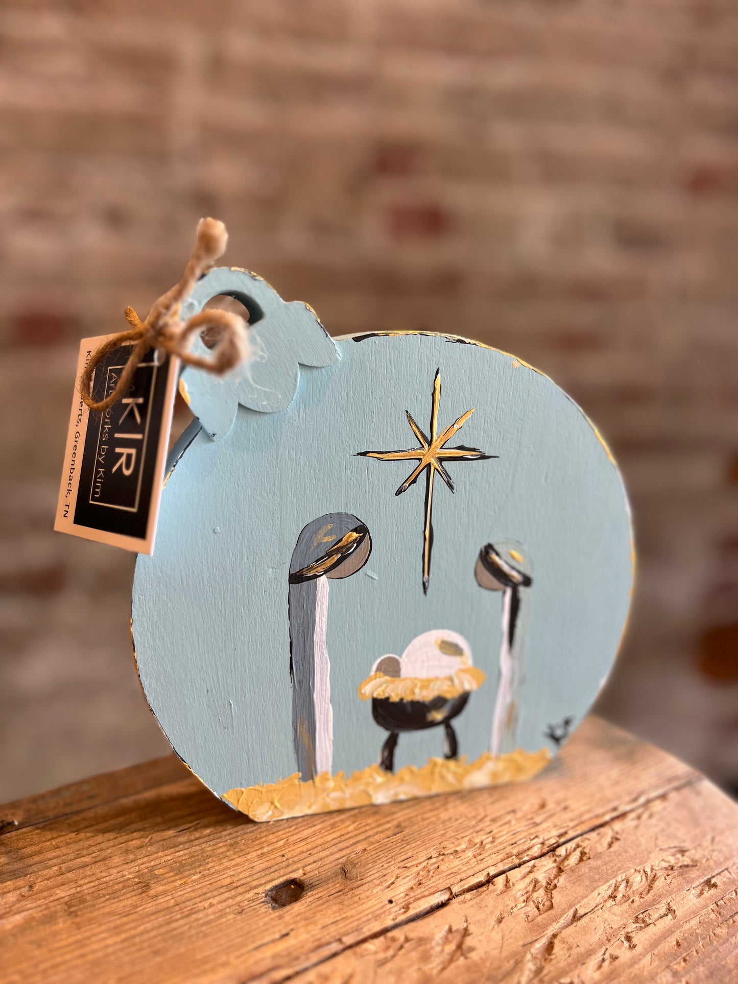Blue Nativity Ornament Art - Handpainted