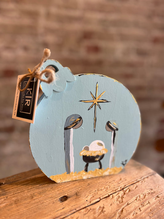 Blue Nativity Ornament Art - Handpainted