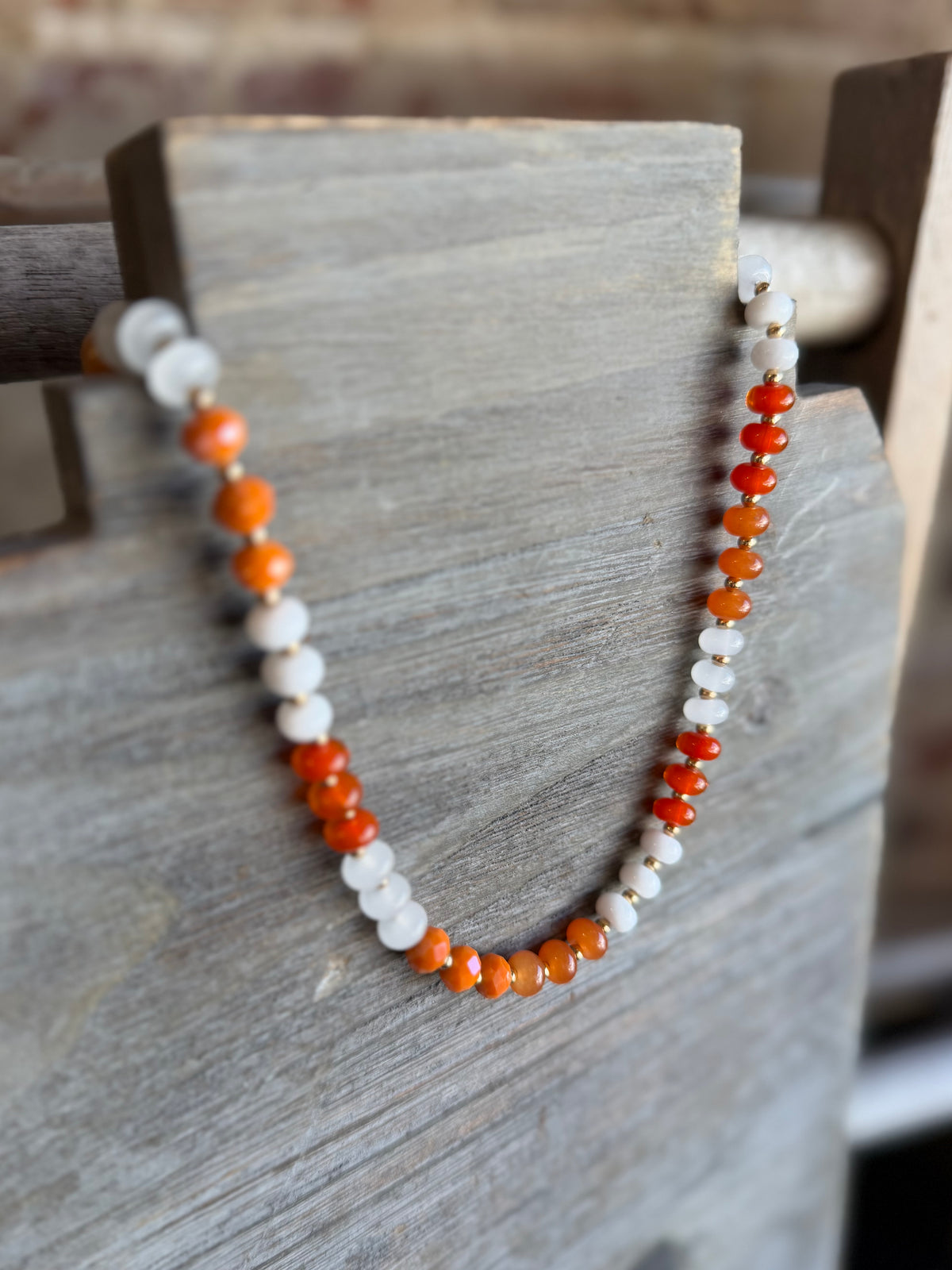 Game Day Beaded Necklace - Orange/White
