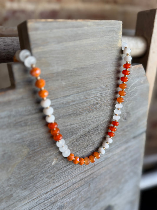 Game Day Beaded Necklace - Orange/White