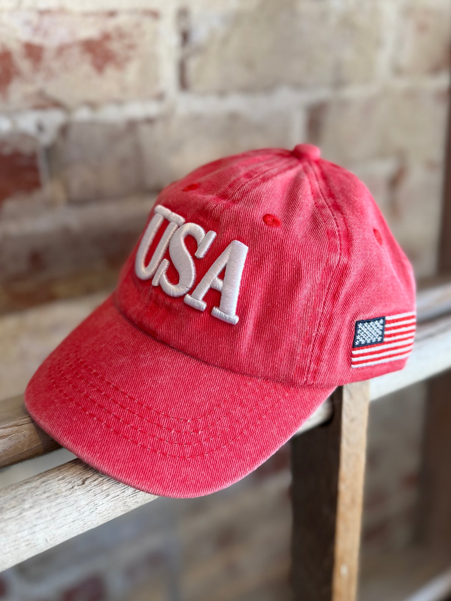Kids USA Baseball Hat -Vintage Red