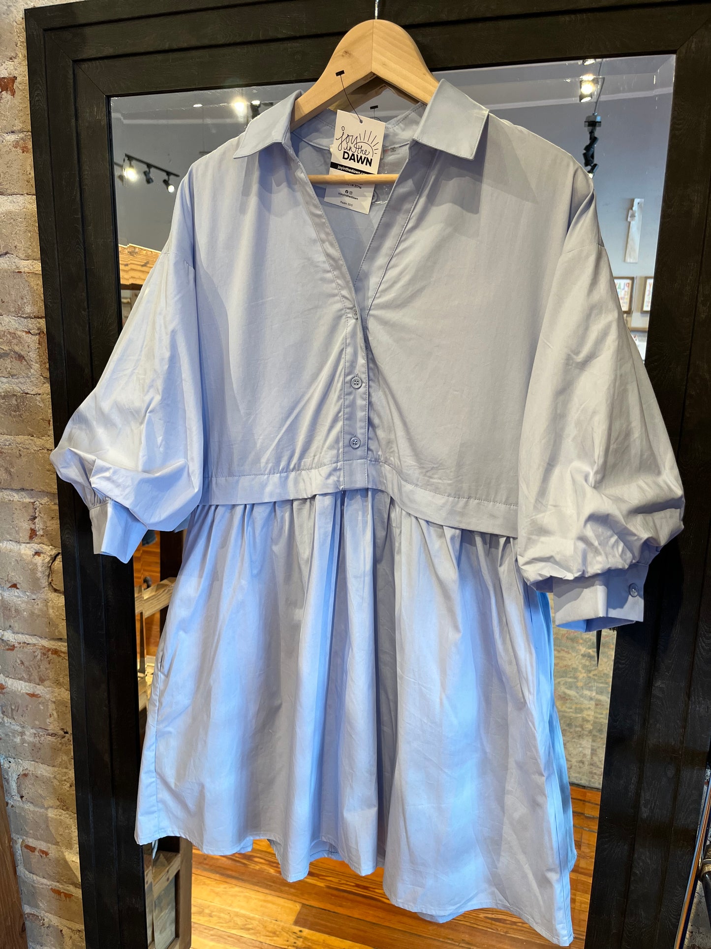 Poplin Shirt Dress- Ice Blue