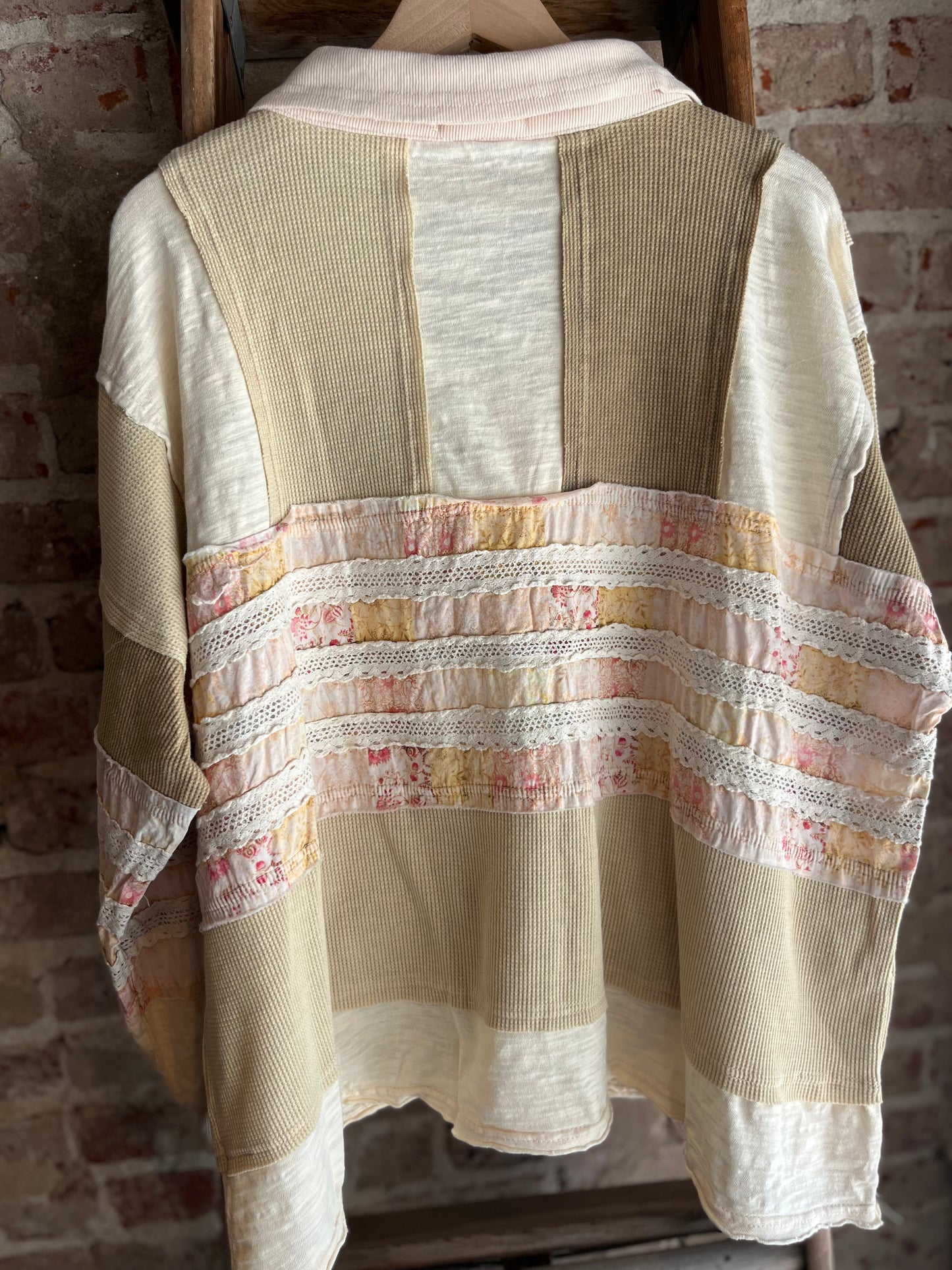 Mixed Fabric Long Sleeve Top