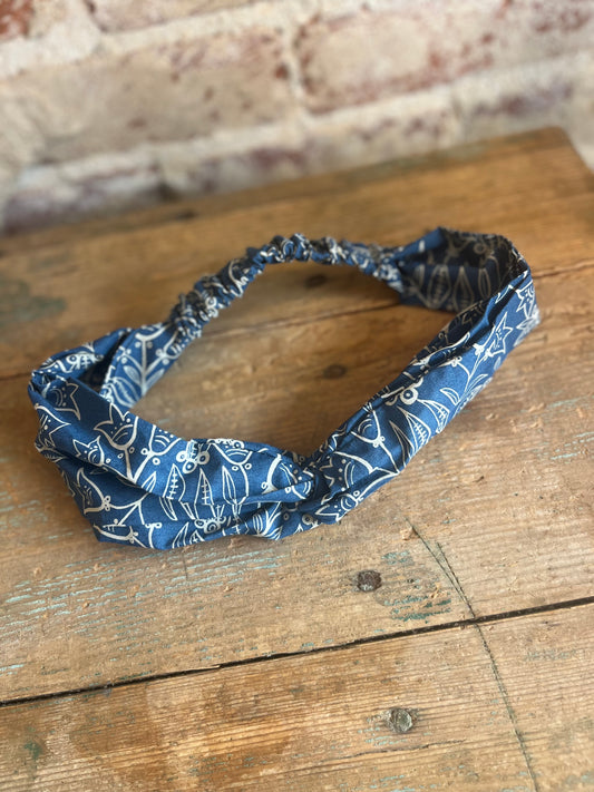 Floral Blue Cotton Headband