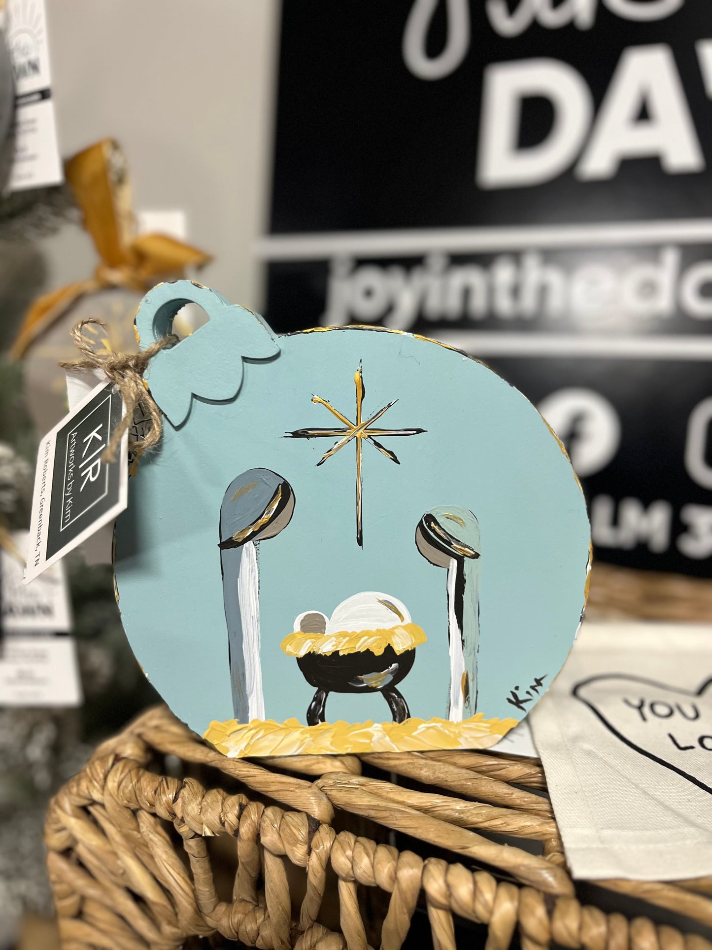 Blue Nativity Ornament Art - Handpainted