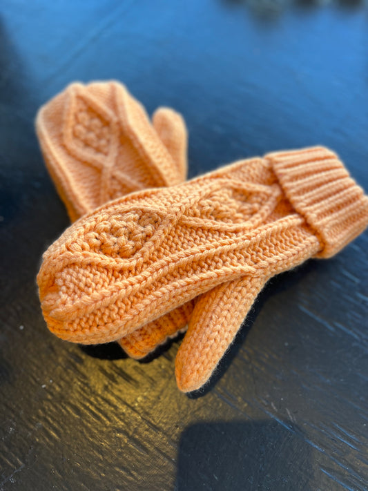 Cable Knit Mittens - Light Orange