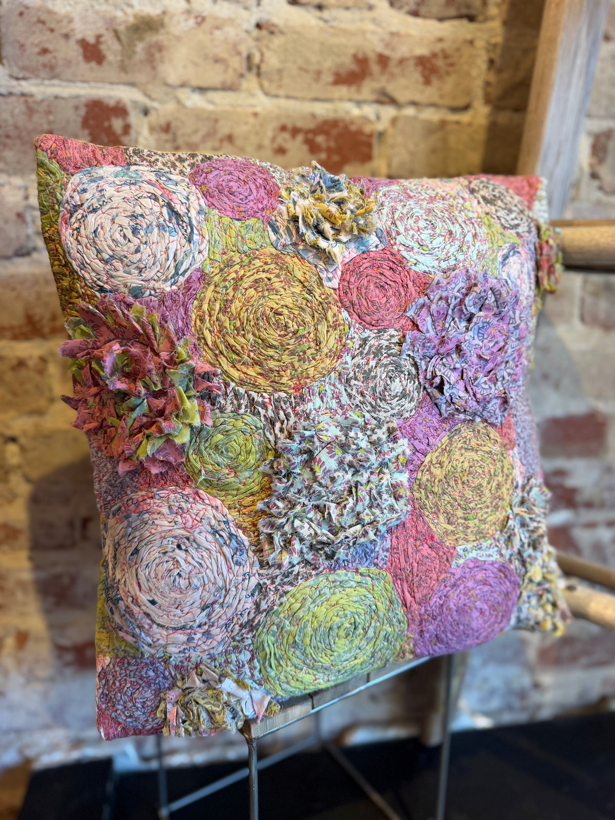 Handstitched Flower Burst Pillow