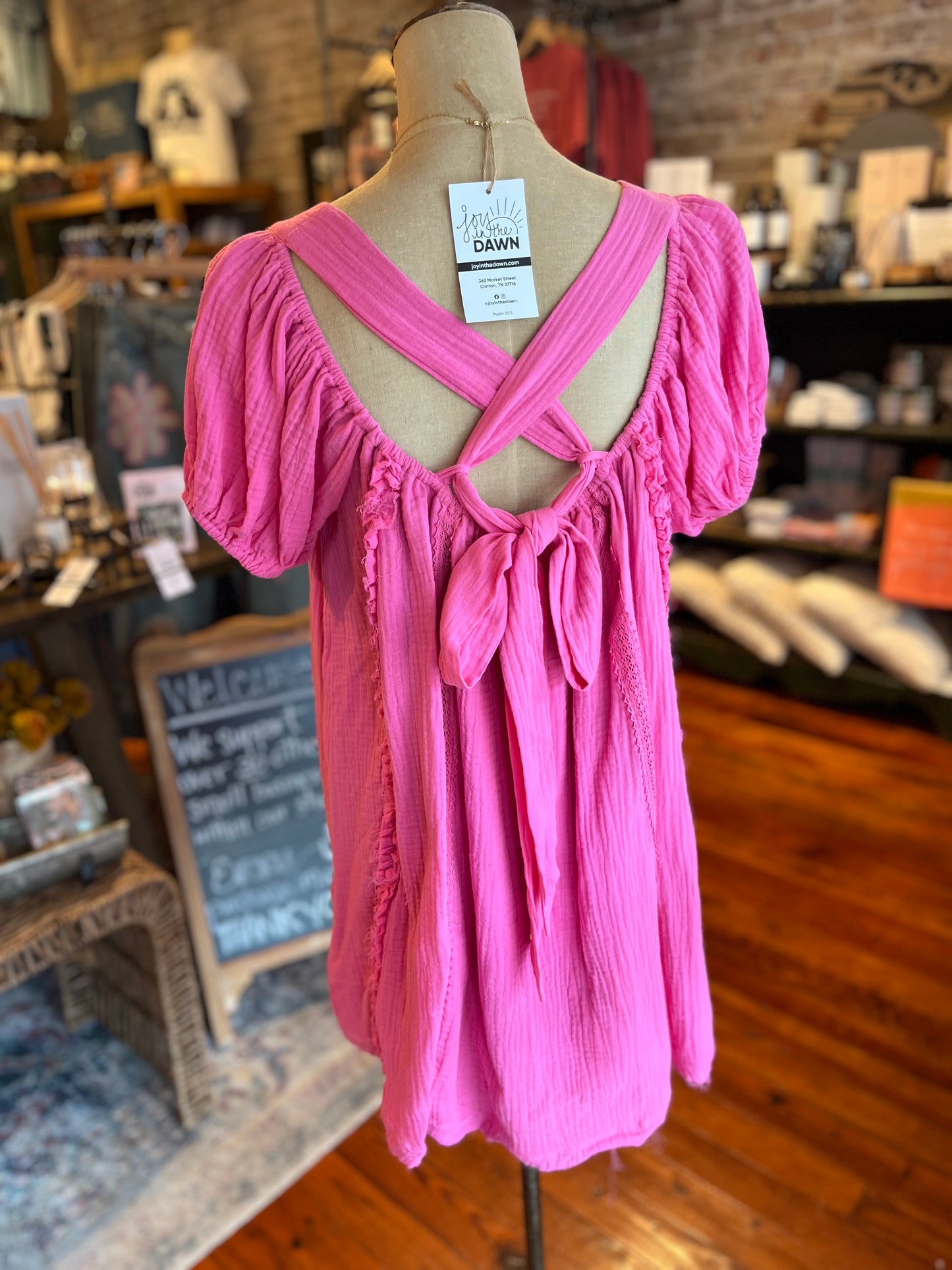 Tie Back Babydoll Mini Dress - Hot Pink