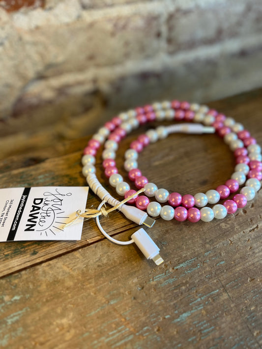 Pink + Pearl Bead Phone Charger