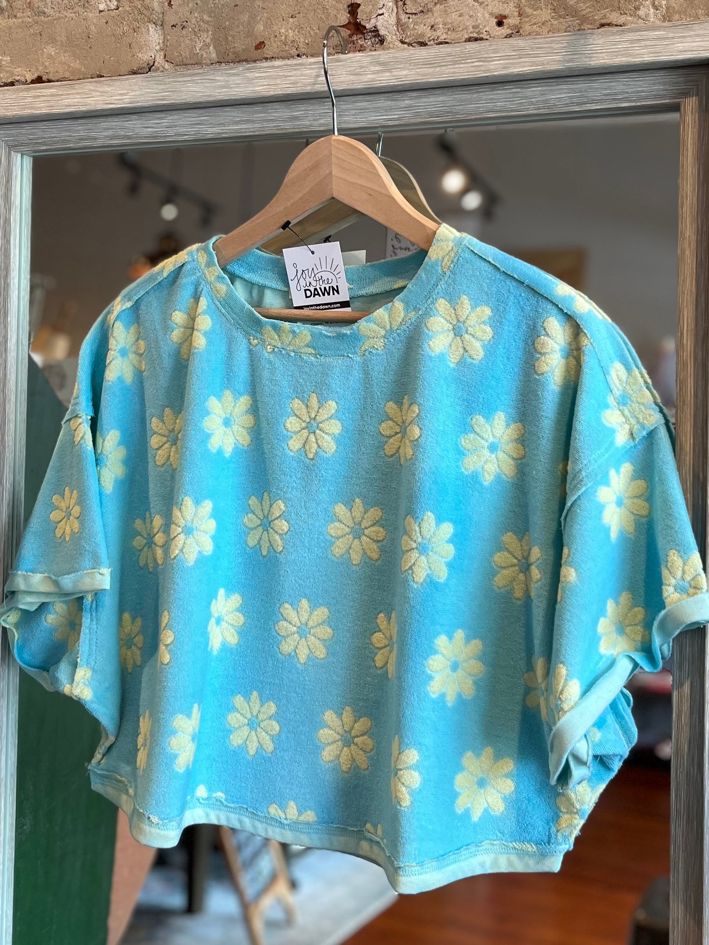 Daisy Print Terry Shirt- Blue