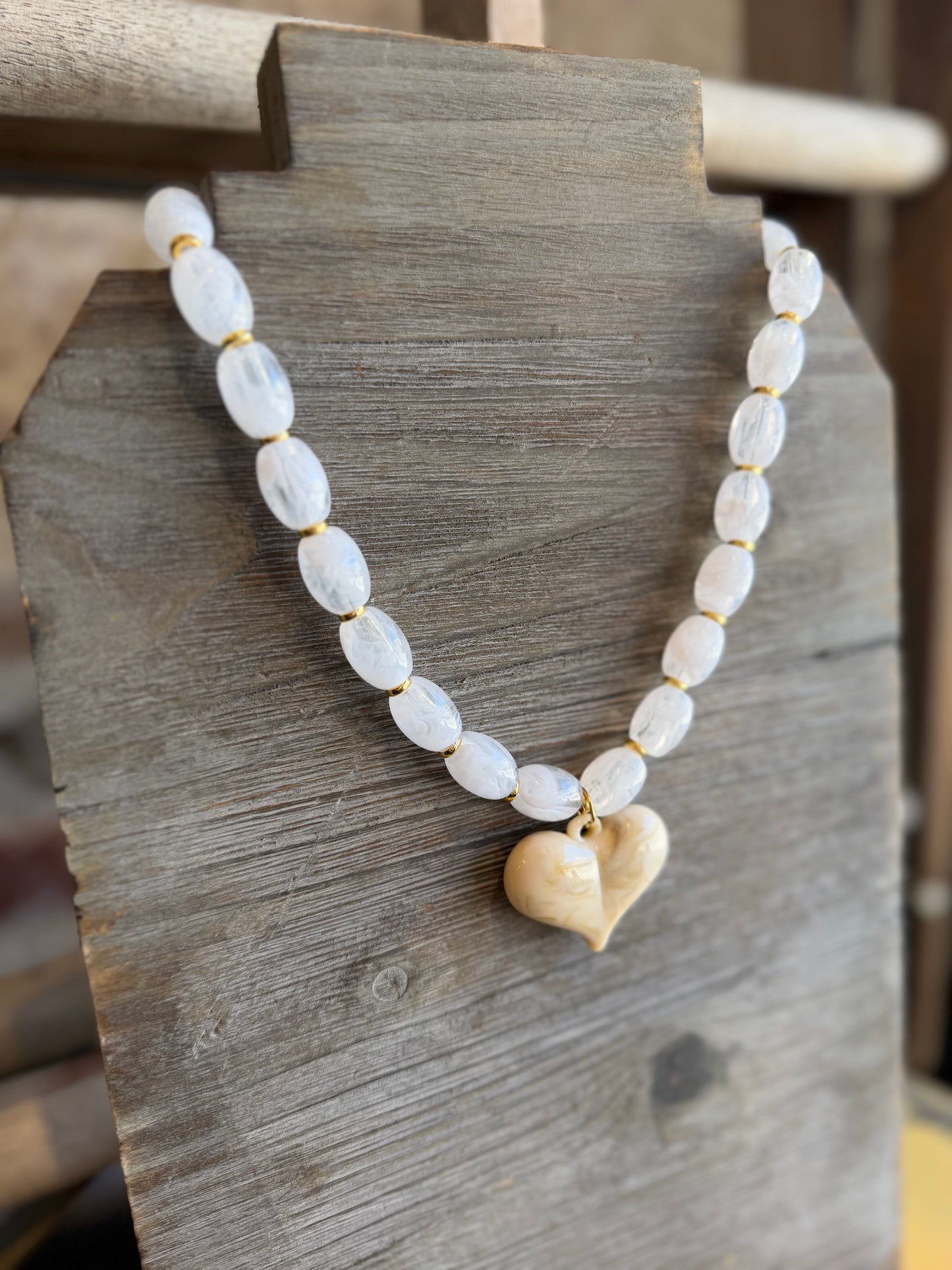 Resin Chunky Heart Necklace - White