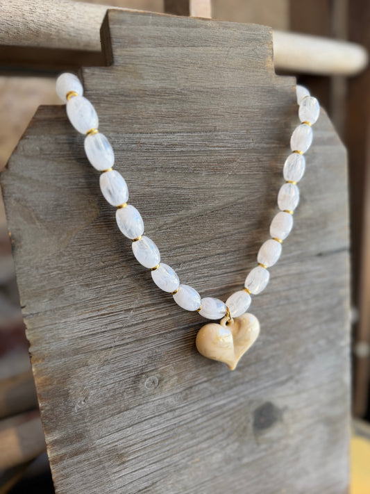 Resin Chunky Heart Necklace - White