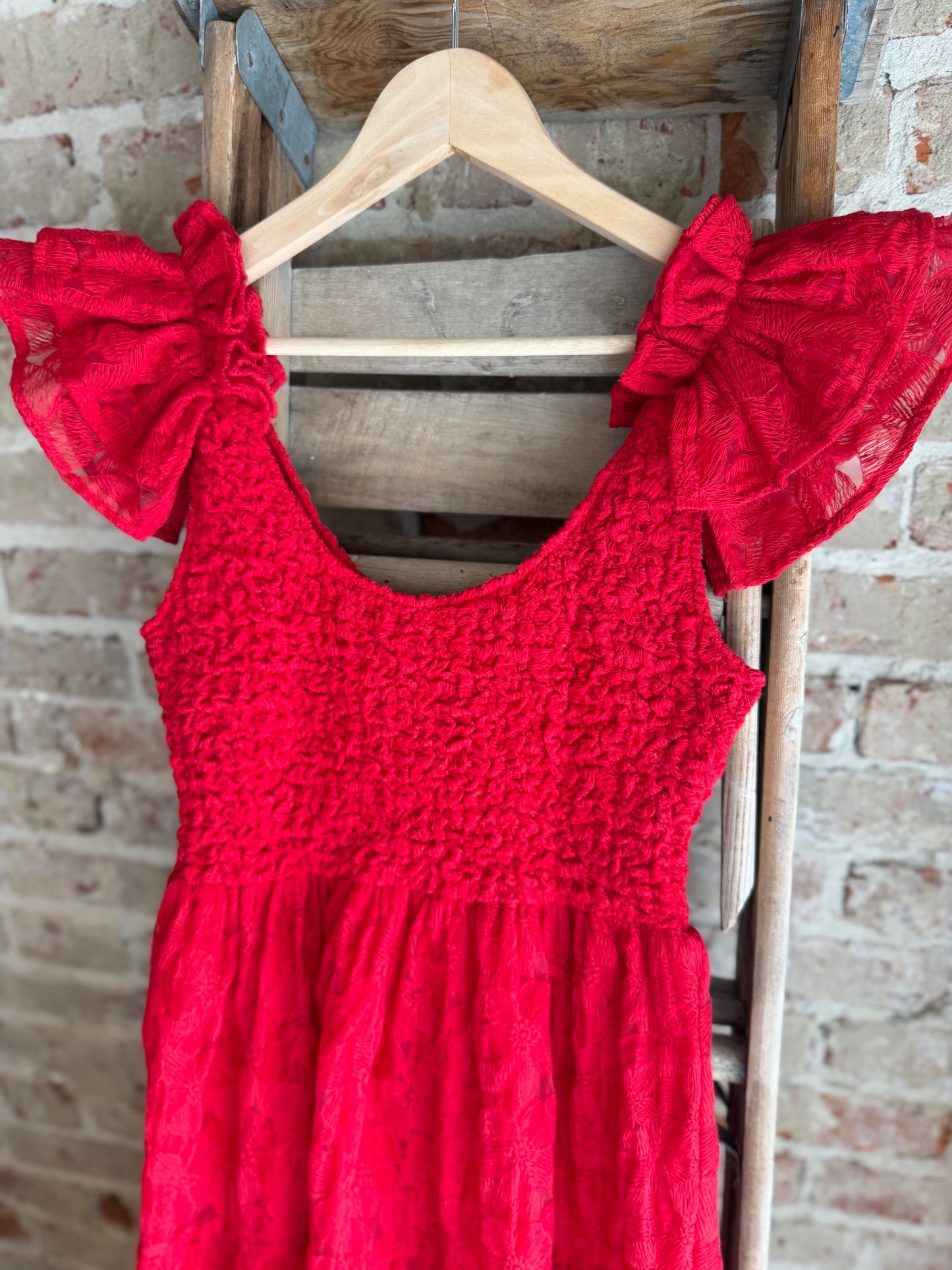 Flutter Sleeve Red Dress
