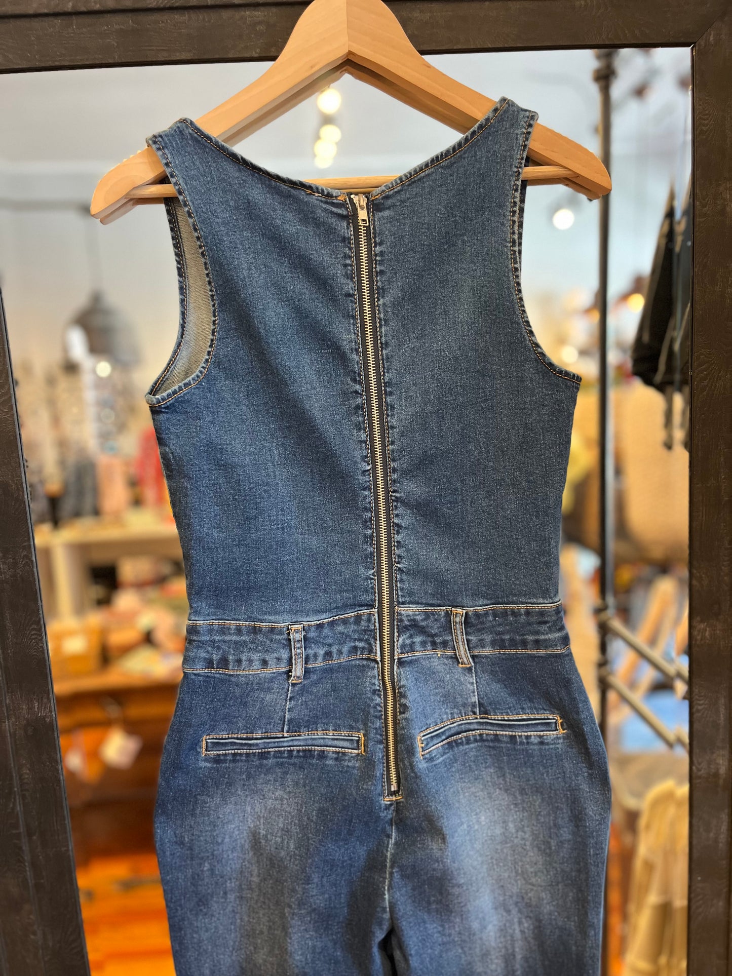 Sleeveless Stretch Wide Leg Denim Jumpsuit
