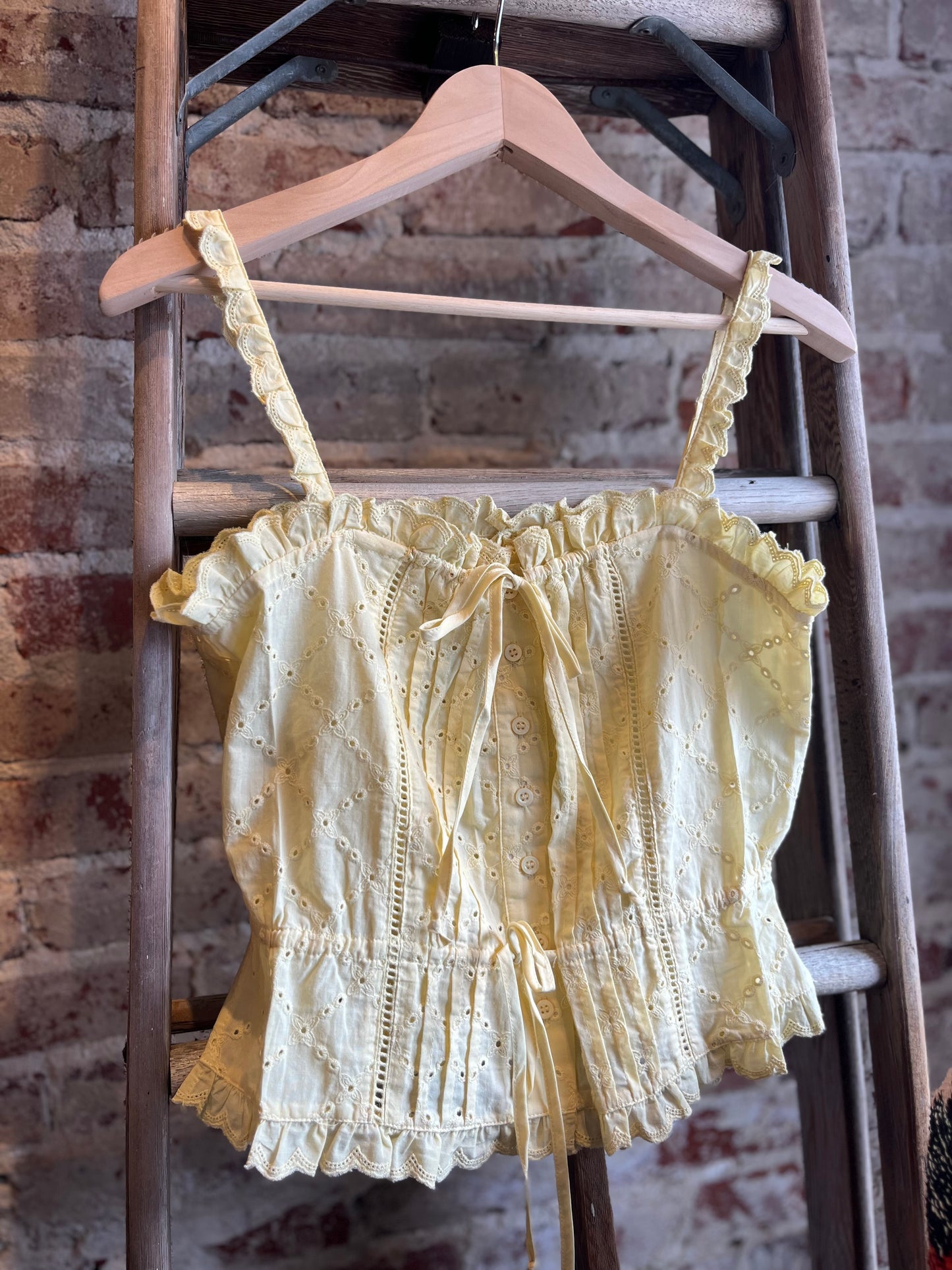 Eyelet Button Down Top - Lemon