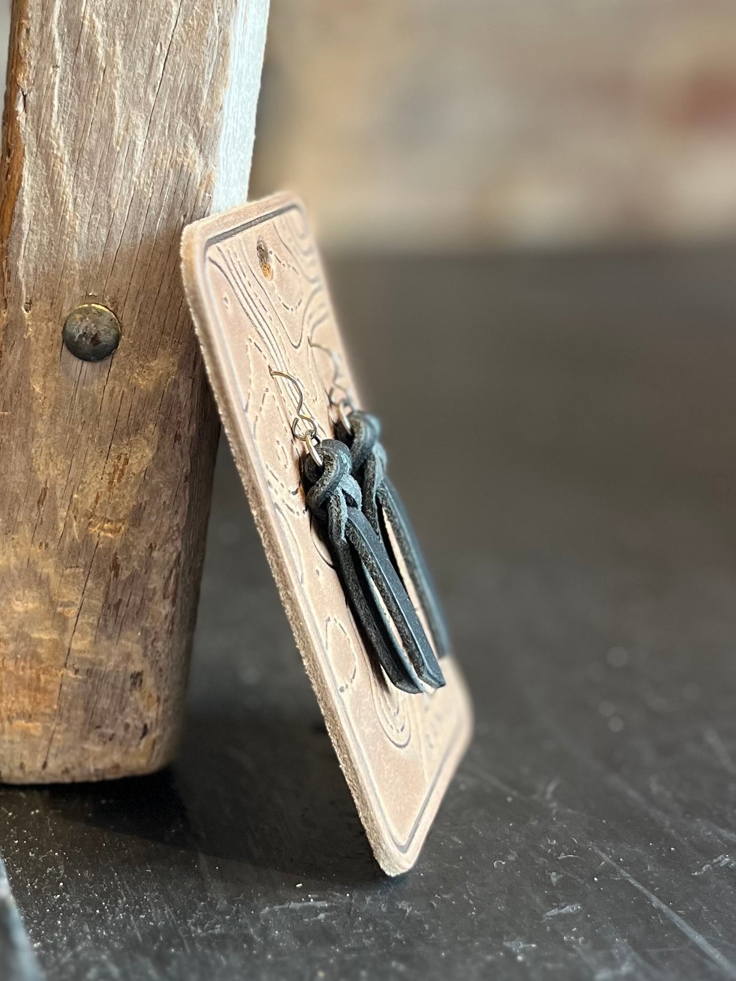 Leather Braided Earrings- Black