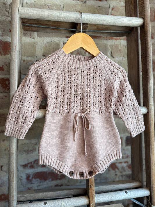 Knitted Sweater Romper - Dusty Pink