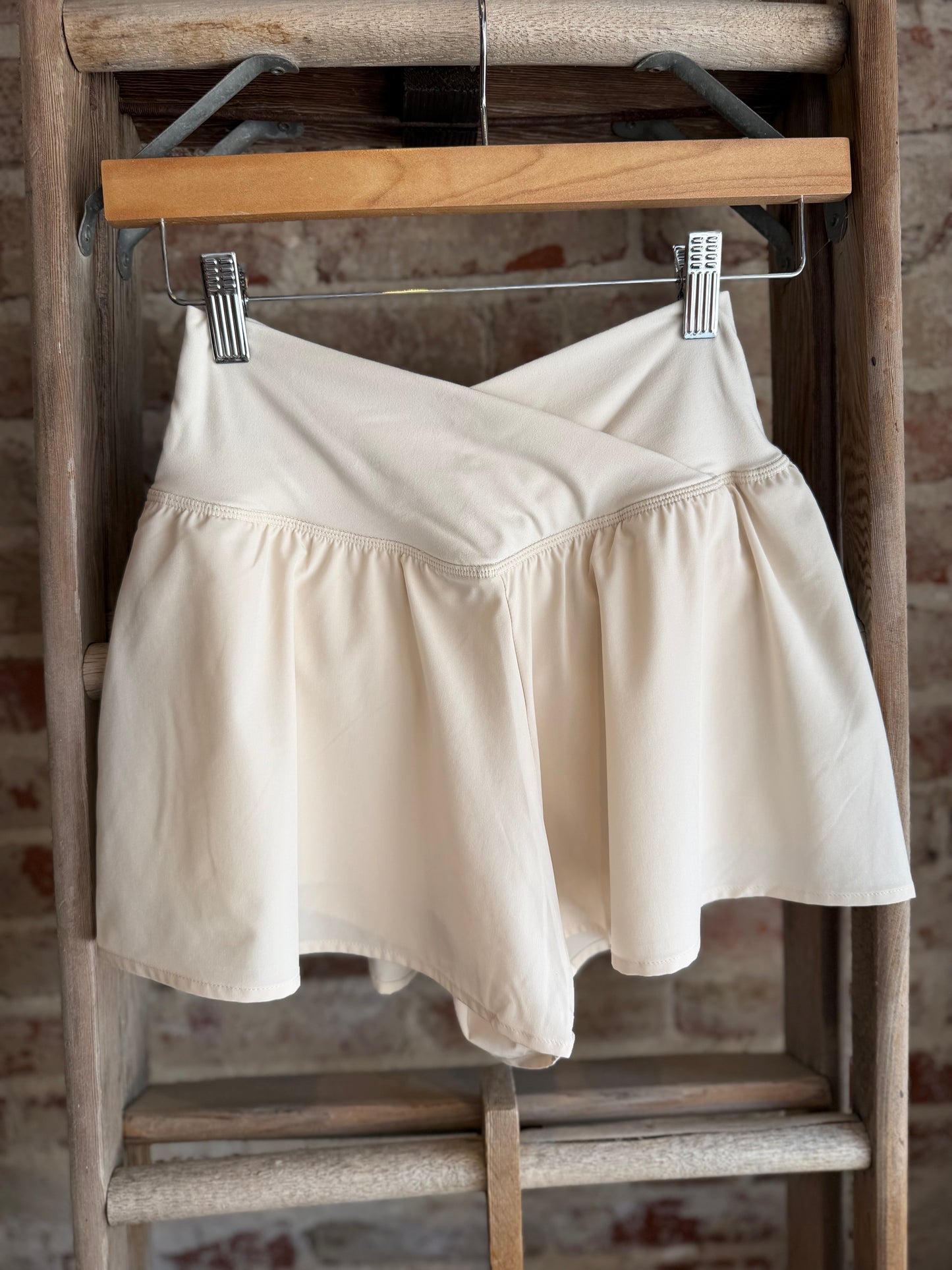 Crossover Flared Shorts -Pearl White
