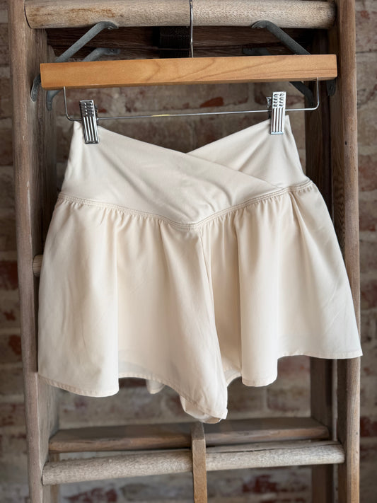 Crossover Flared Shorts -Pearl White