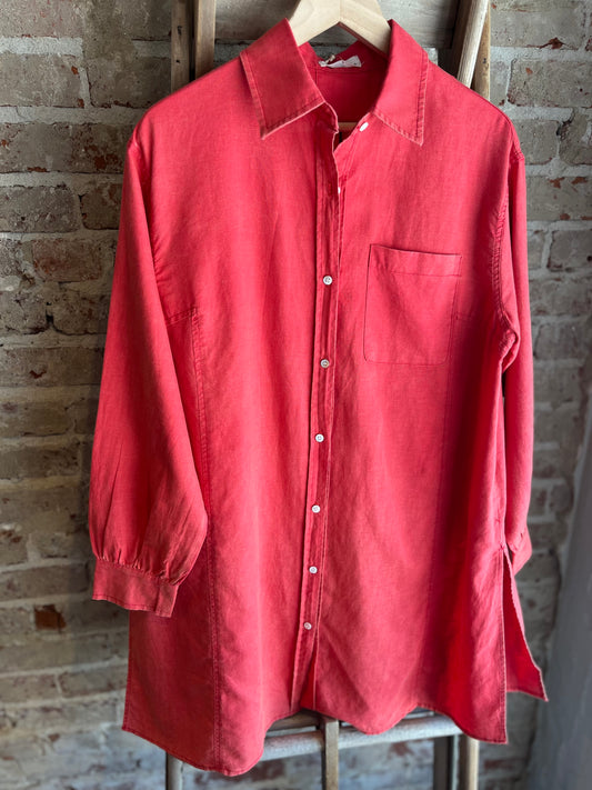 Washed Tomato Red Button Up w/ Bows